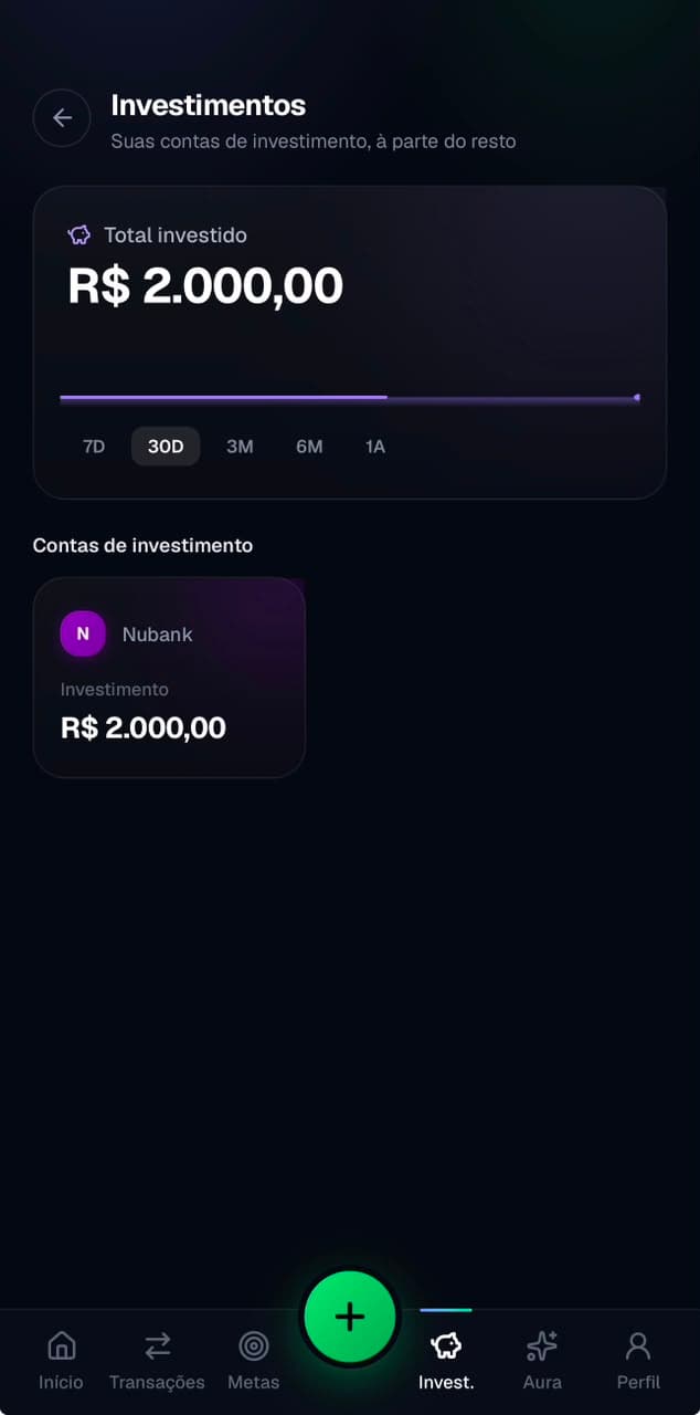 Tela de investimentos do Aura